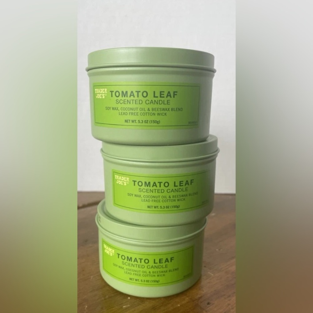 Lot 3 Trader Joes Tomato Leaf Scented Candle 5.3 oz Tin Soy Beeswax Limited Edit